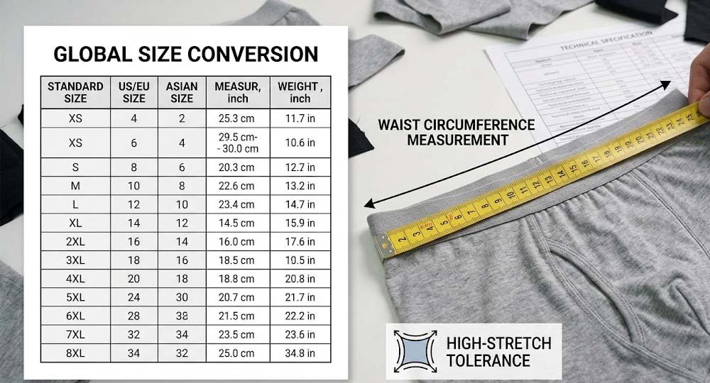 Mens Underwear Manufacturer Size Conversion